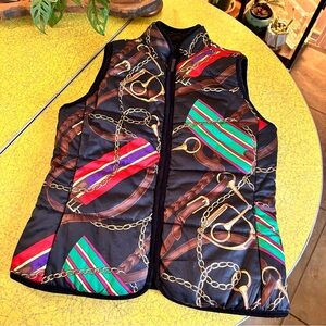 Ralph Lauren Reversible Equestrian Quilted Vest Chain Print preppy Winter Warm